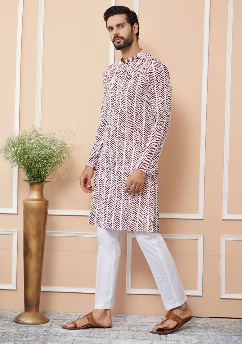 Brown Printed Straight Kurta Set For Men - Indya