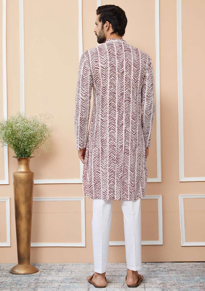 Brown Printed Straight Kurta Set For Men - Indya