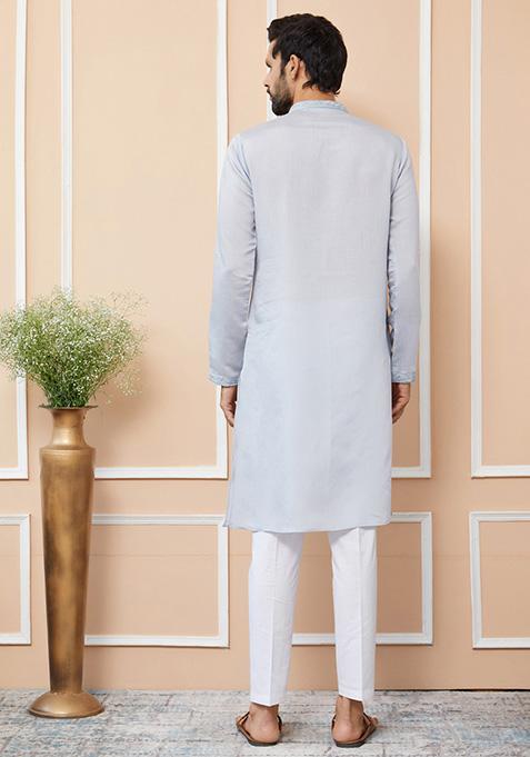 Pastel Blue Embroidered Kurta Set For Men