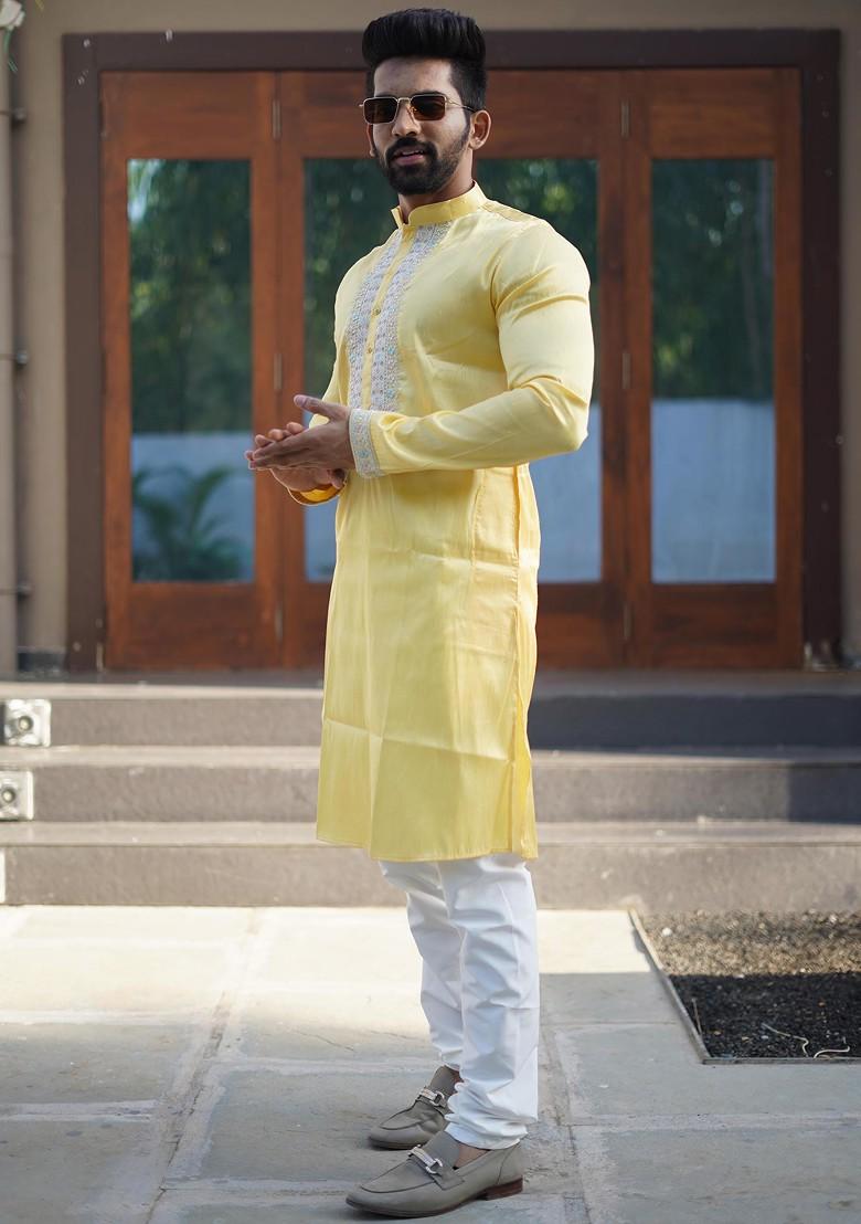Fashion Shoes To Wear On Kurta Buy Yellow Embroidered Silk Kurta