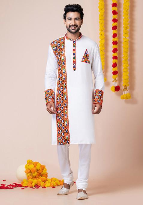 White Embroidered Heavy Rayon Kurta Set For Men