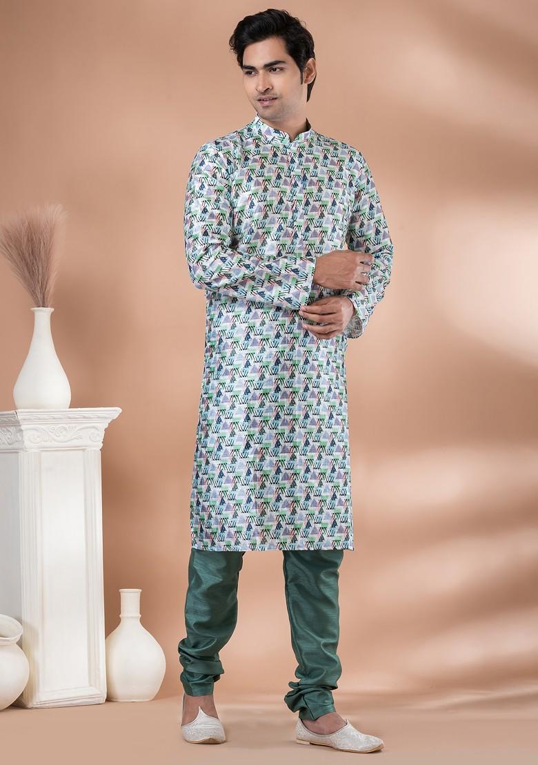Multicolour Digital Print Cotton Kurta Set For Men