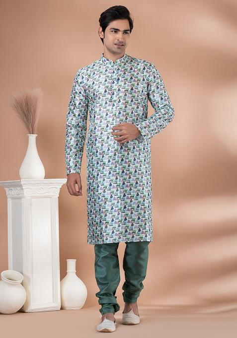 Multicolour Digital Print Cotton Kurta Set For Men