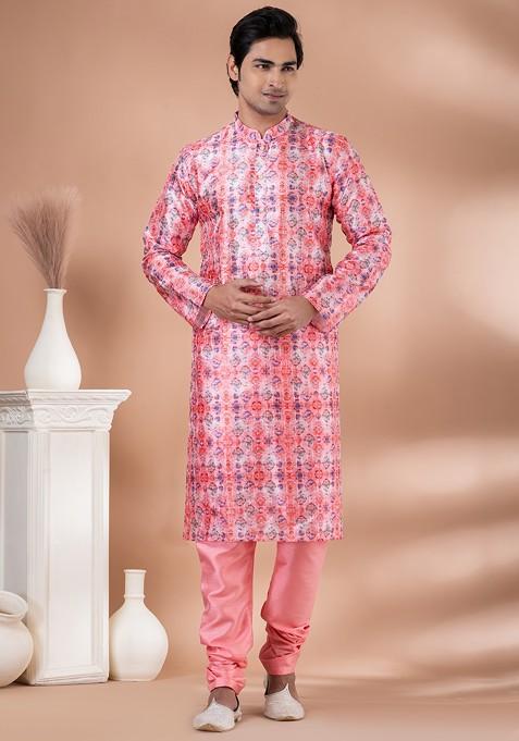 Multicolour Digital Print Cotton Kurta Set For Men