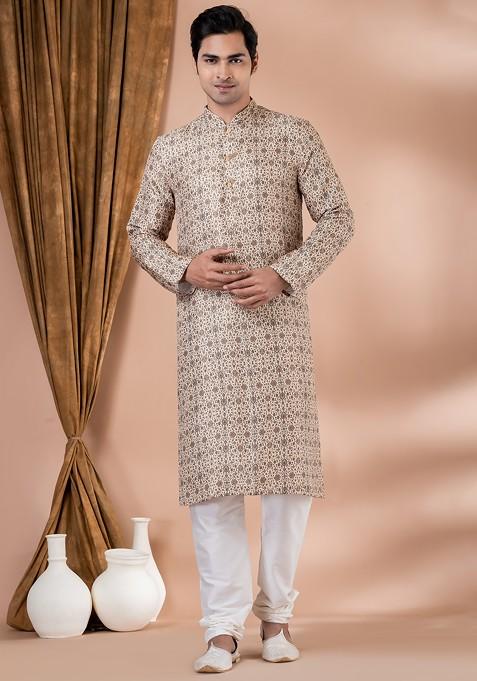 Multicolour Printed Heavy Cotton Kurta Set For Men