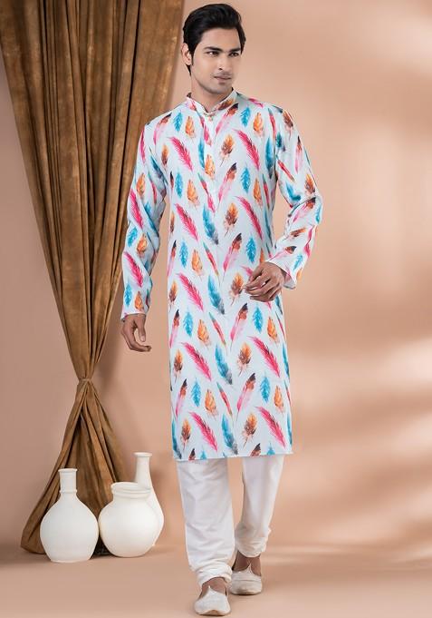 Multicolour Printed Cotton Kurta Set For Men