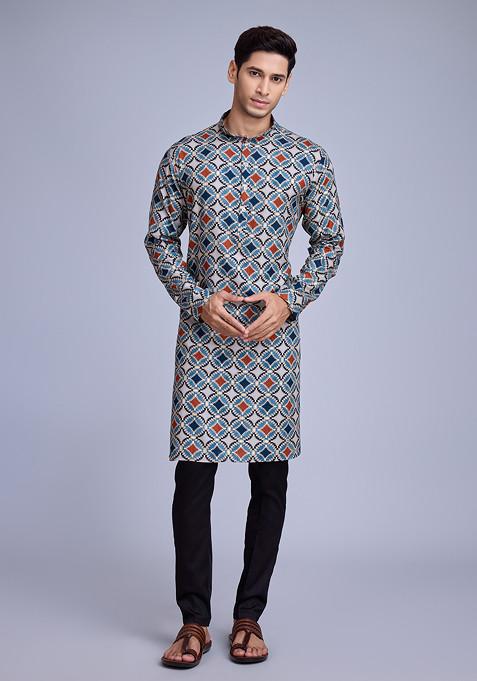 Sky Blue Foil Print Rayon Kurta