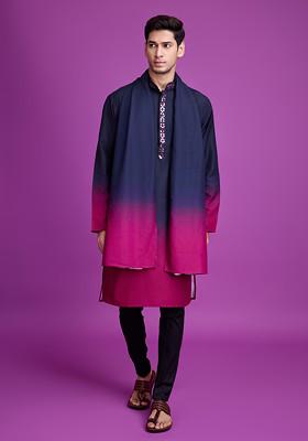Navy Blue Mirror Embroidered Rayon Kurta And Dupatta