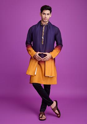 Purple Mirror Embroidered Rayon Kurta And Dupatta