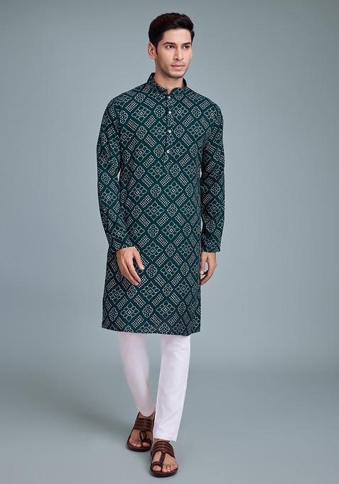 Green Foil Print Rayon Kurta