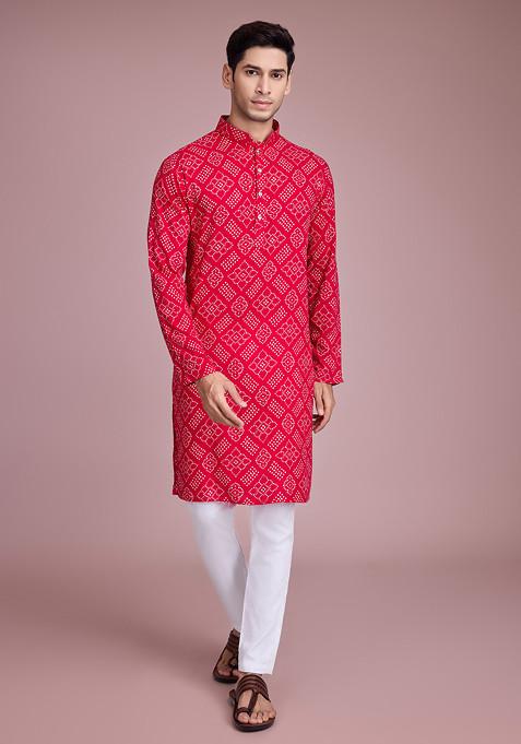 Rani Pink Foil Print Rayon Kurta