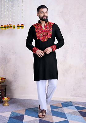 Black Embroidered Rayon Kurta