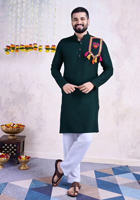 Green Embroidered Rayon Kurta
