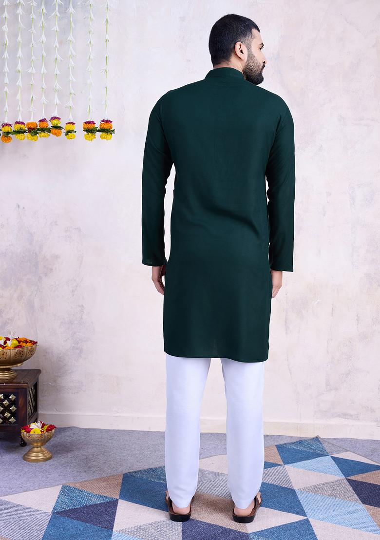 Green Embroidered Rayon Kurta - Indya