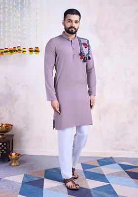 Dusty Purple Embroidered Rayon Kurta