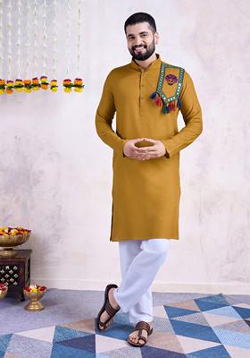 Yellow Embroidered Rayon Kurta