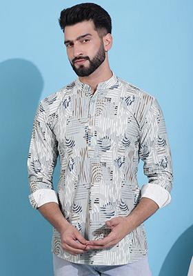 Pista Green Printed Cotton Blend Kurta For Men