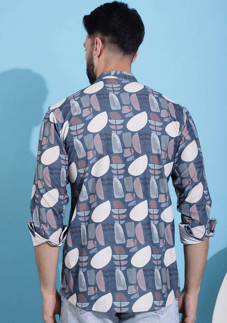 Grey Printed Cotton Blend Kurta For Men - Indya