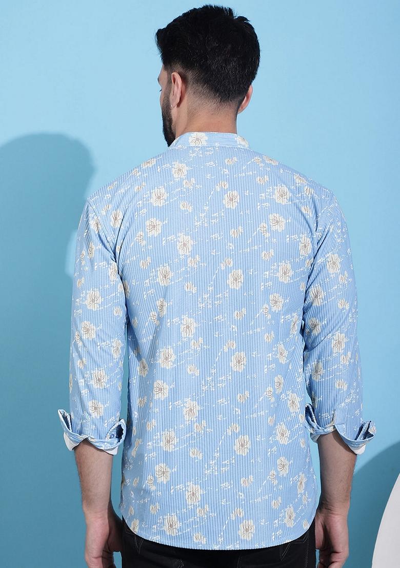 Blue Printed Cotton Blend Kurta For Men - Indya
