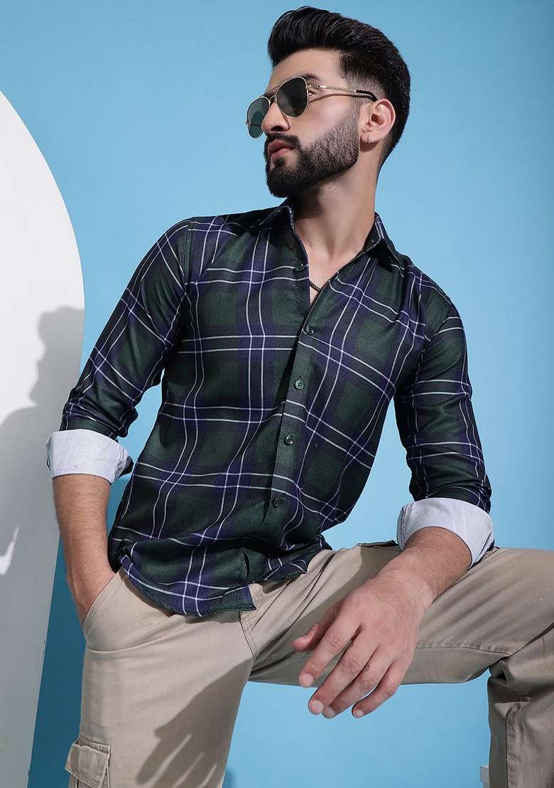 Olive Printed Cotton Shirt For Men - Indya