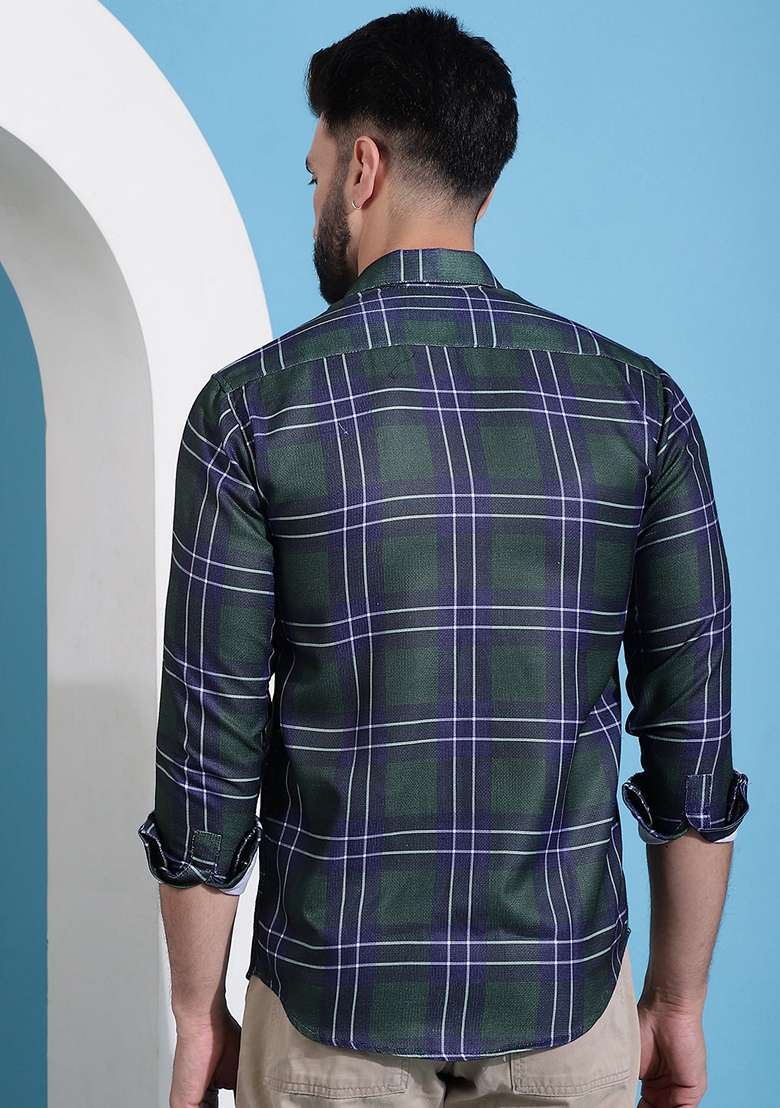 Olive Printed Cotton Shirt For Men - Indya