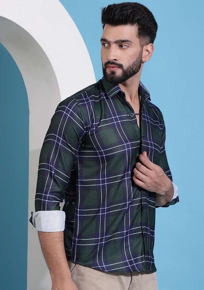 Olive Printed Cotton Shirt For Men - Indya