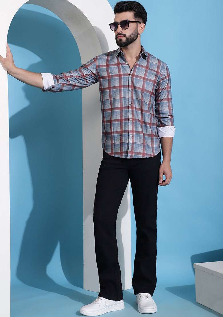 Grey Printed Cotton Shirt For Men - Indya