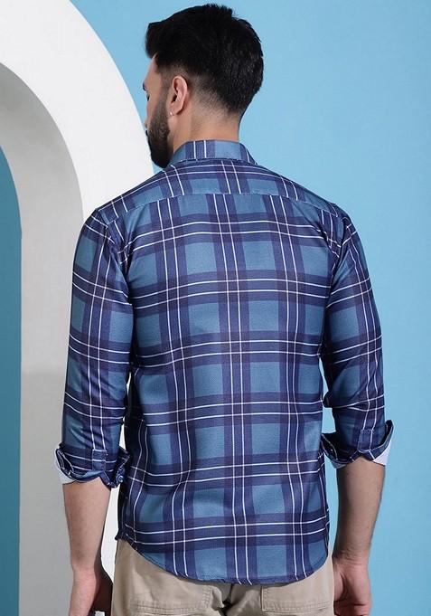 Blue Printed Cotton Shirt For Men