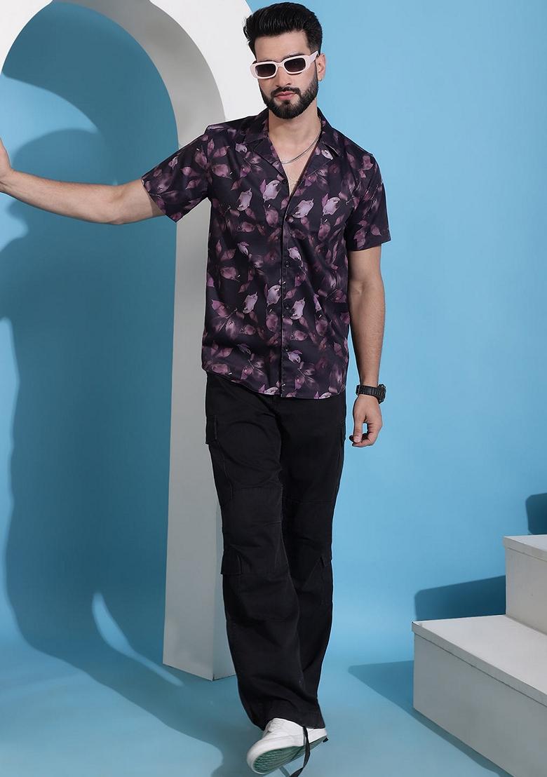 Purple Printed Cotton Shirt For Men