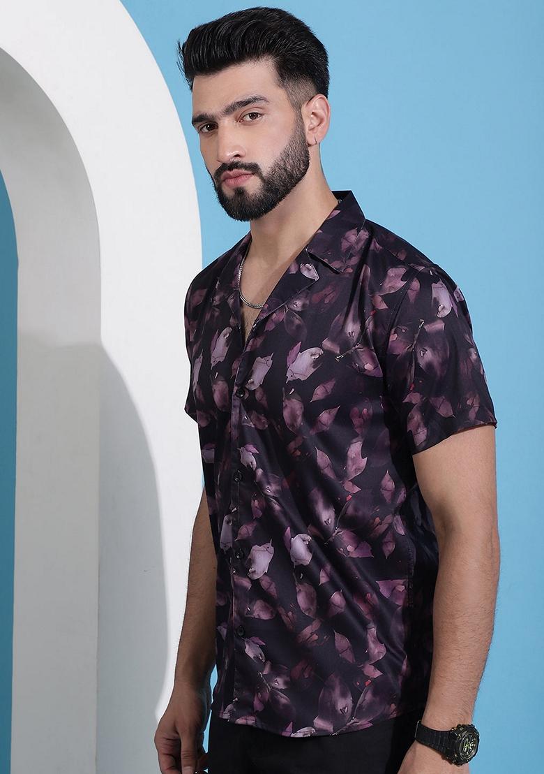 Purple Printed Cotton Shirt For Men