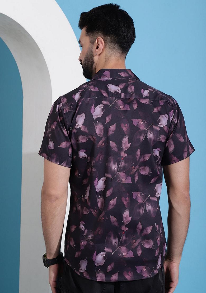 Purple Printed Cotton Shirt For Men