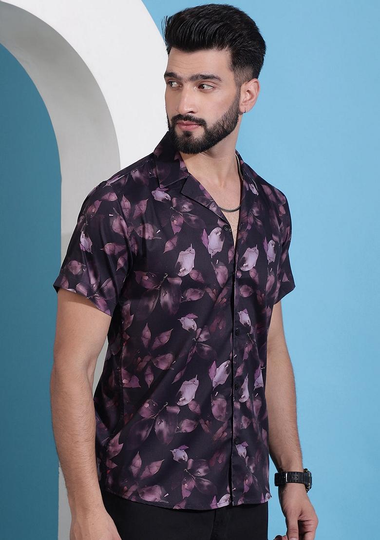Purple Printed Cotton Shirt For Men