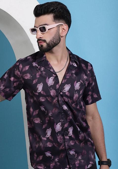 Purple Printed Cotton Shirt For Men