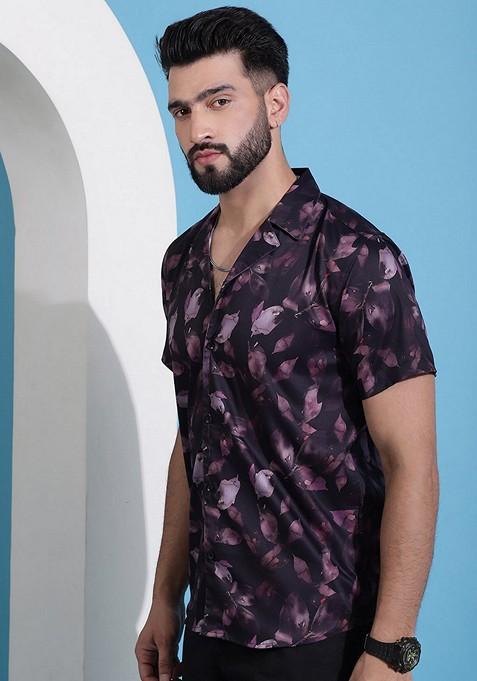 Purple Printed Cotton Shirt For Men