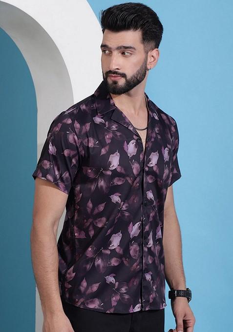 Purple Printed Cotton Shirt For Men