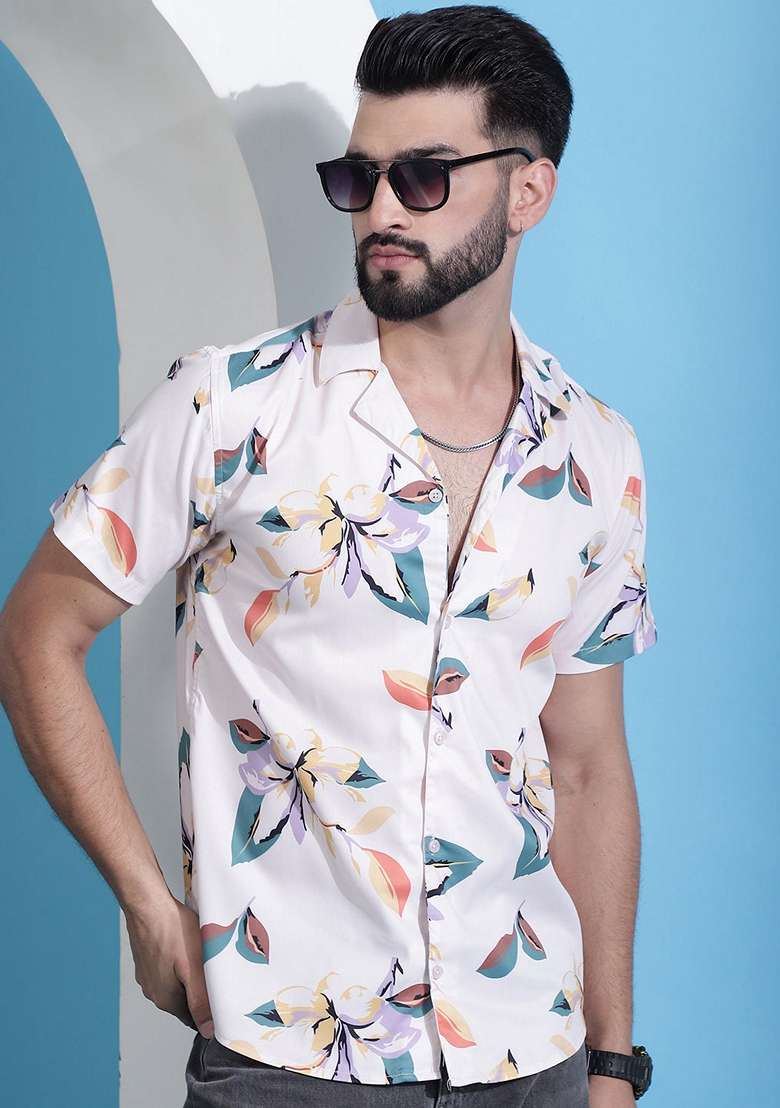Orange Printed Cotton Shirt For Men - Indya