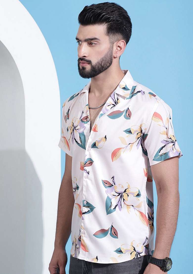 Orange Printed Cotton Shirt For Men - Indya