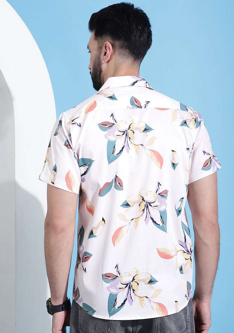 Orange Printed Cotton Shirt For Men - Indya