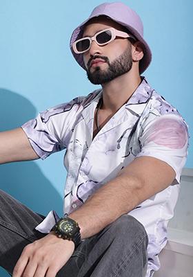 Purple Printed Cotton Shirt For Men