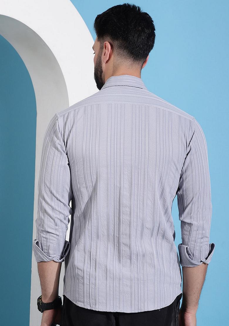 Grey Printed Cotton Blend Shirt For Men - Indya