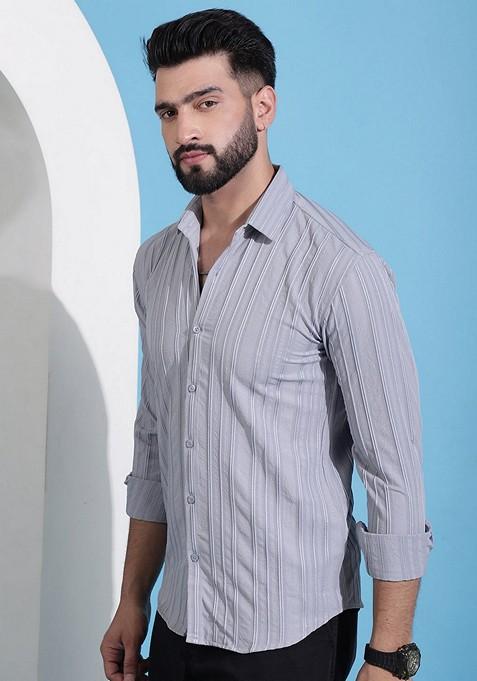 Grey Printed Cotton Blend Shirt For Men