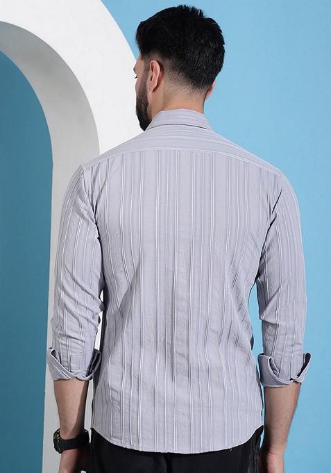 Grey Printed Cotton Blend Shirt For Men