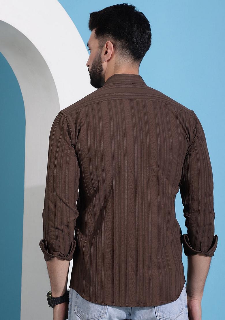 Brown Printed Cotton Blend Shirt For Men