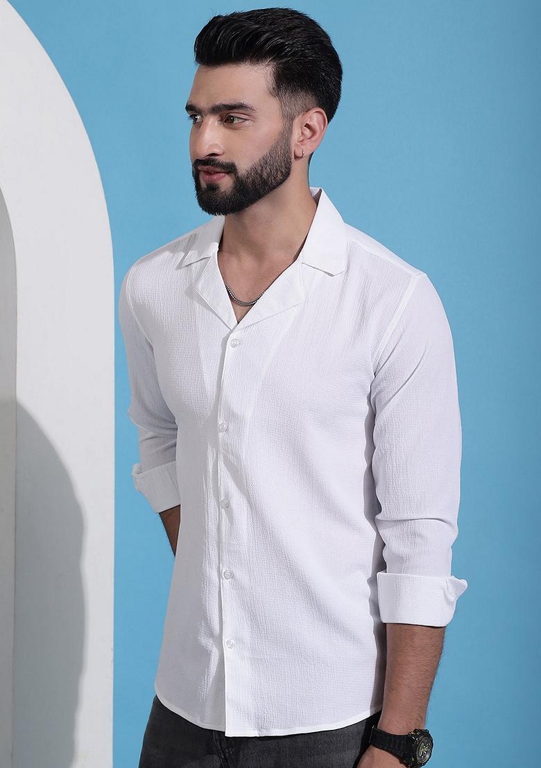 White Cotton Blend Shirt For Men
