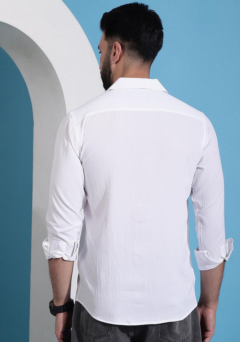White Cotton Blend Shirt For Men