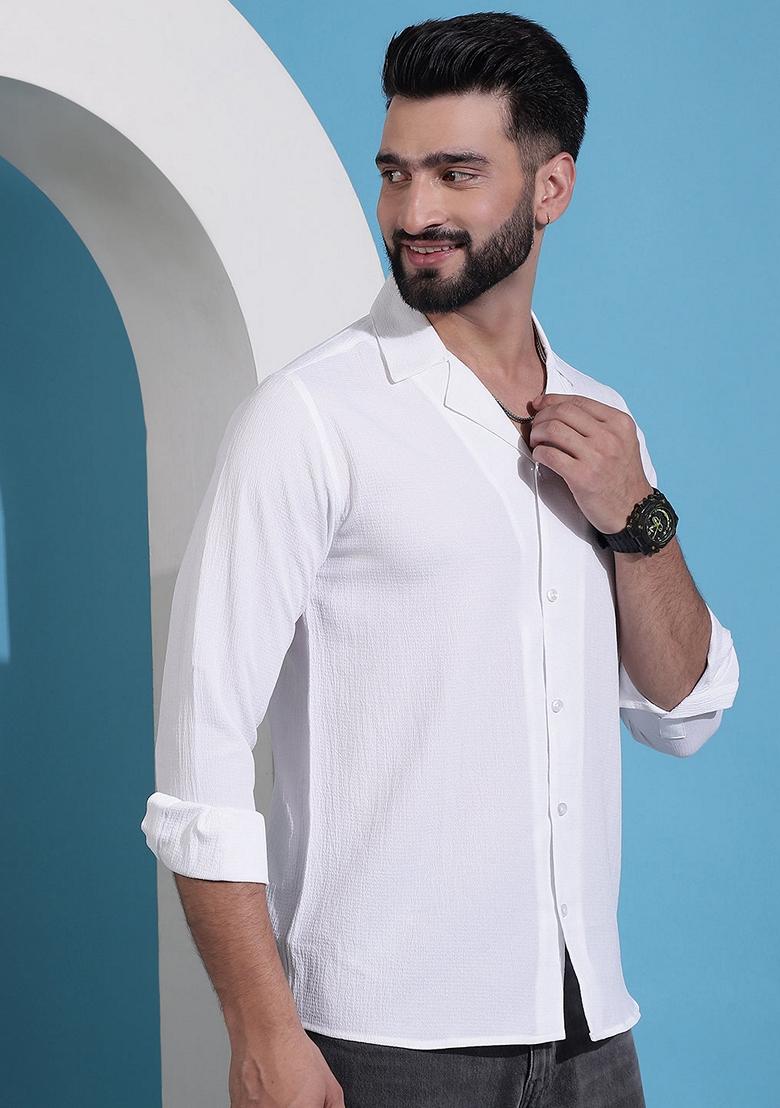 White Cotton Blend Shirt For Men
