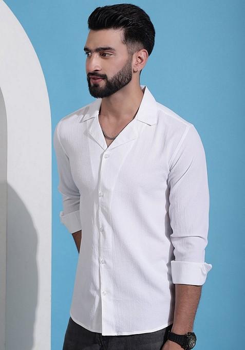 White Cotton Blend Shirt For Men