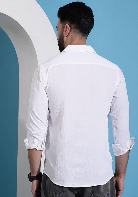 White Cotton Blend Shirt For Men