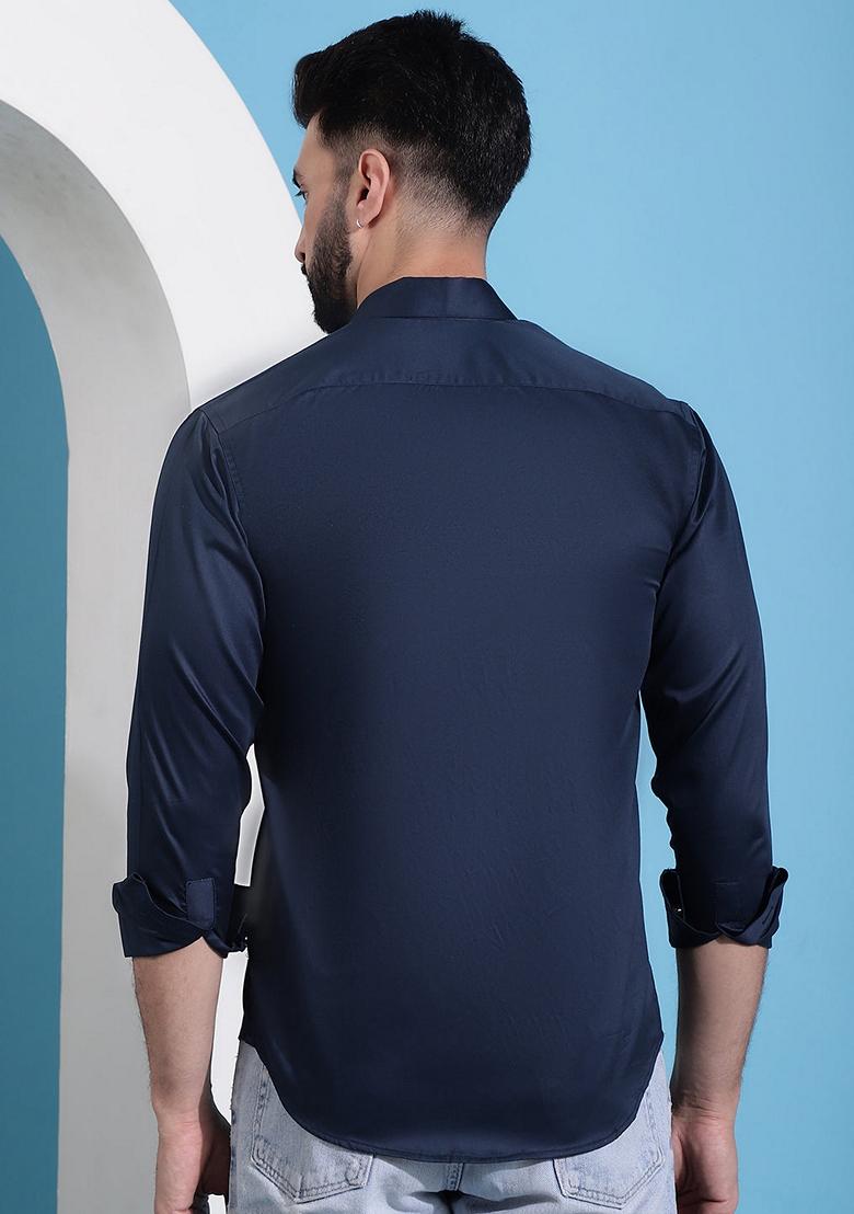 Navy Blue Cotton Shirt For Men