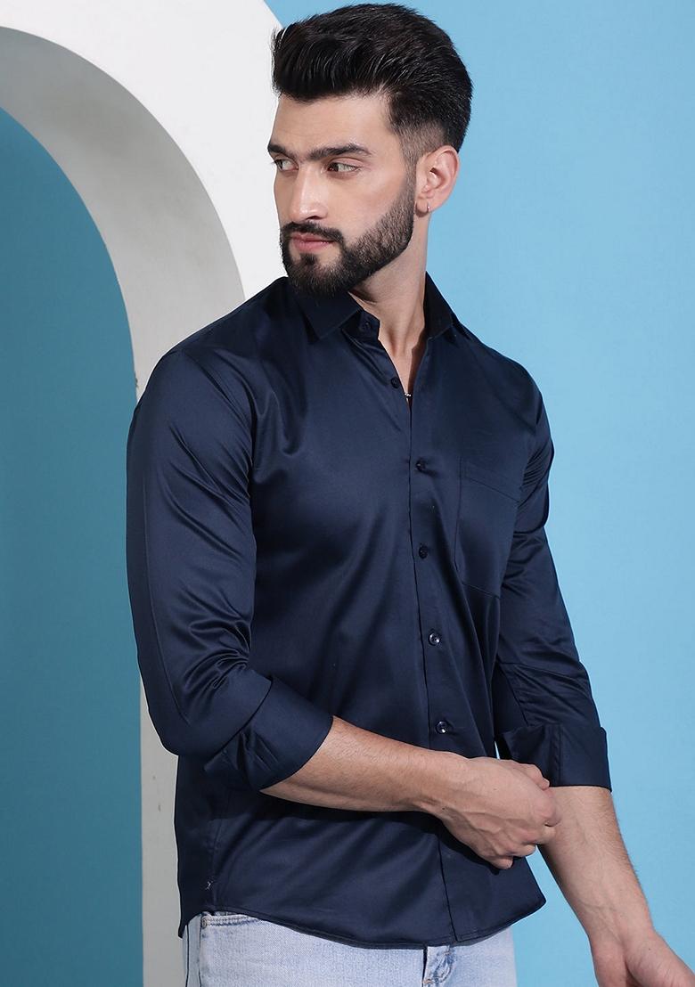 Navy Blue Cotton Shirt For Men